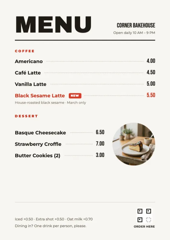 Café menu board preview