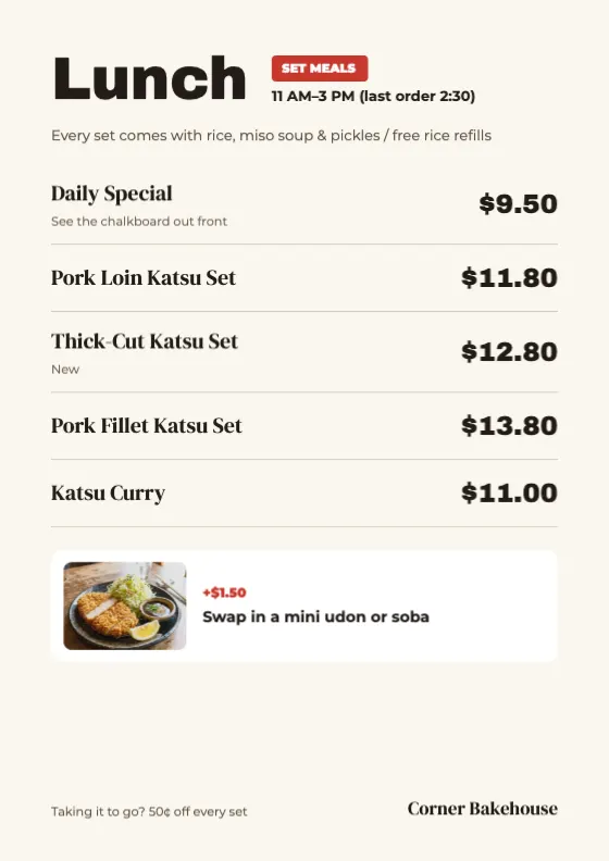 Lunch price list preview