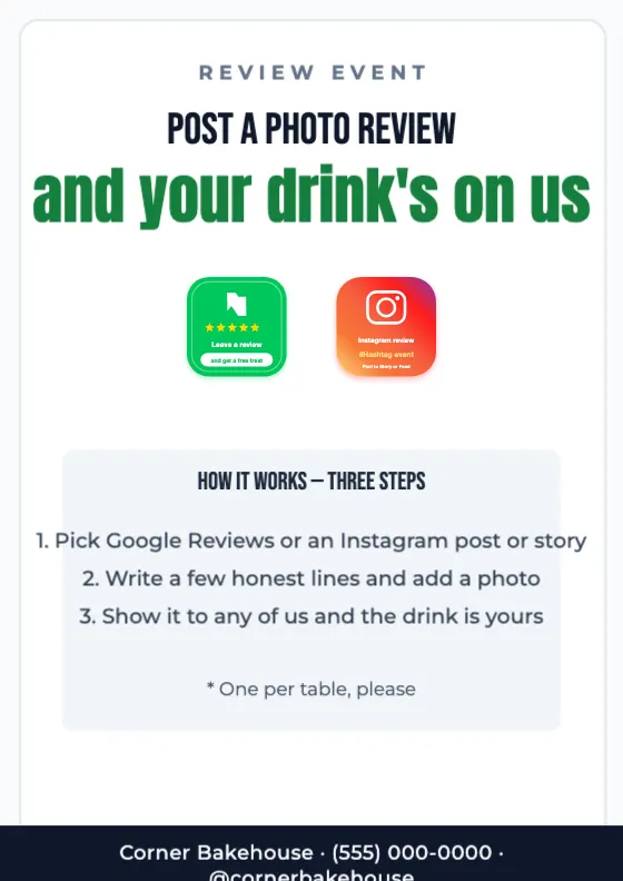 Receipt & Instagram Photo Review Event preview