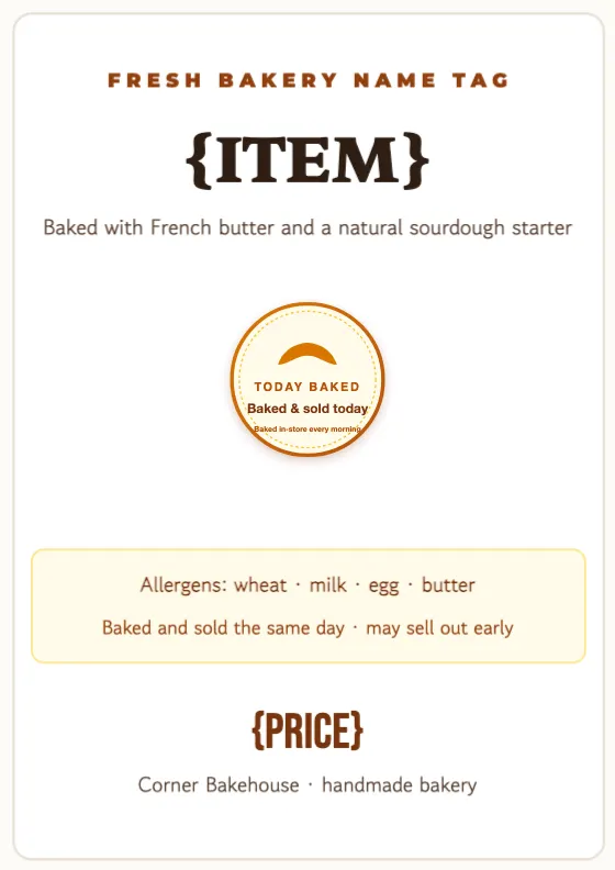 Bakery Showcase Name Tag preview