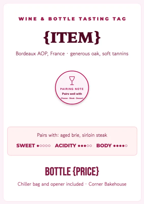 Wine & Bottle Shop Tasting Rack Tag preview