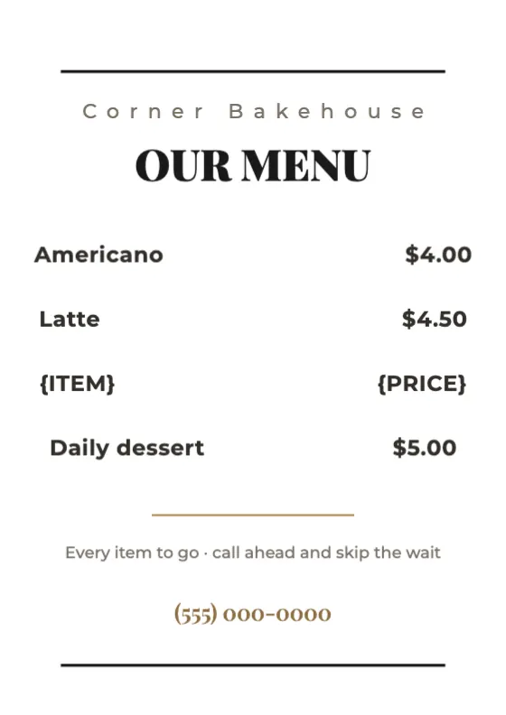 White Menu Board preview